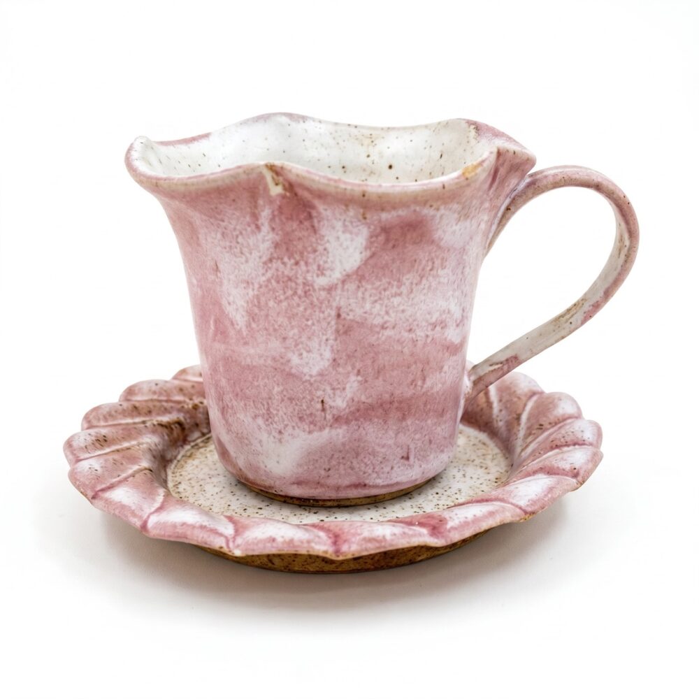 Pink Petal Ceramic Coffee Cup & Saucer Set