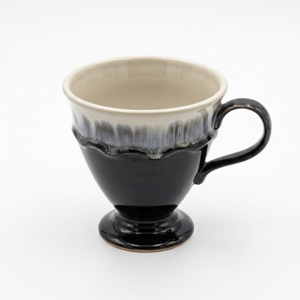Black and Ivory Pedestal Ceramic Mug