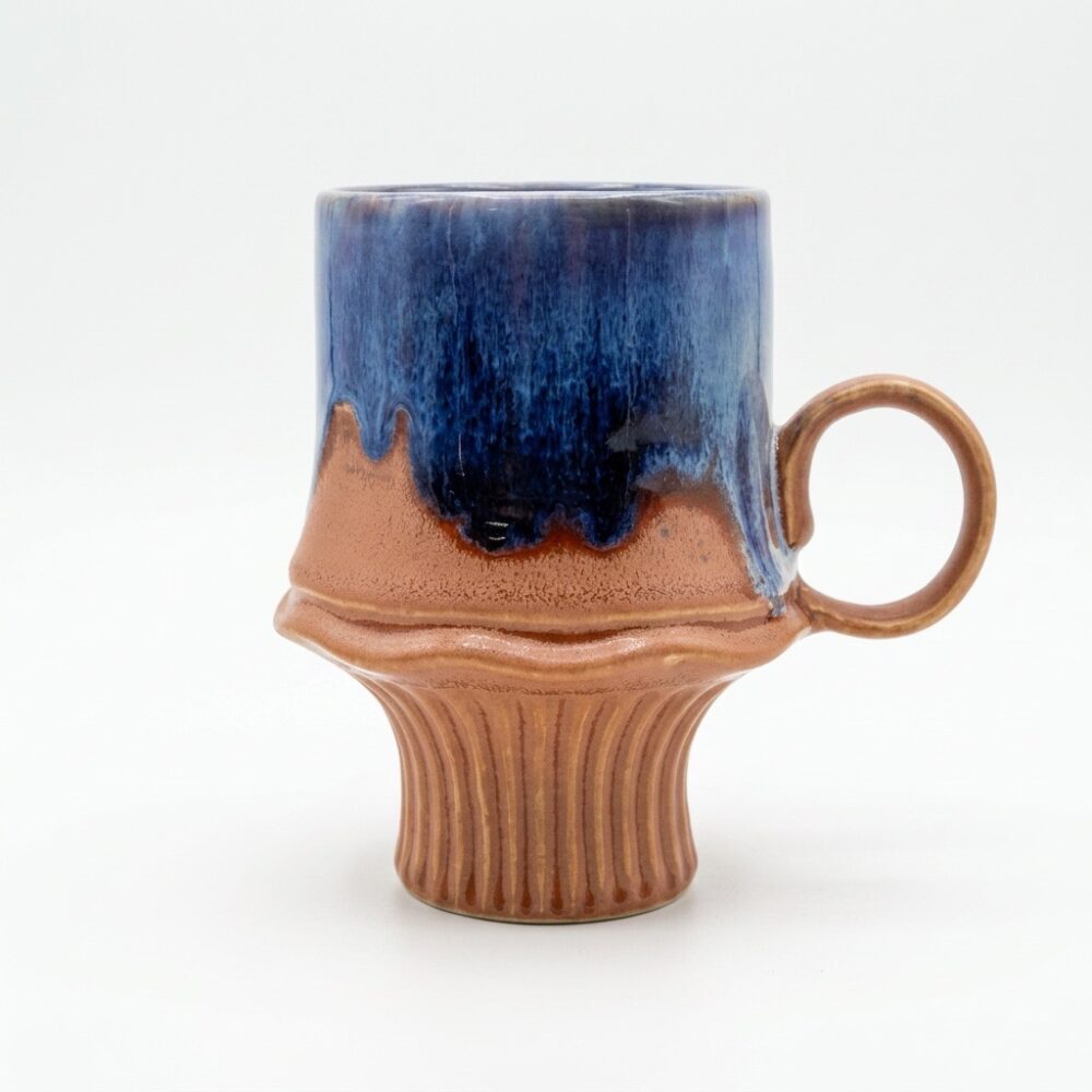 Blue Drip Glaze Pedestal Ceramic Mug