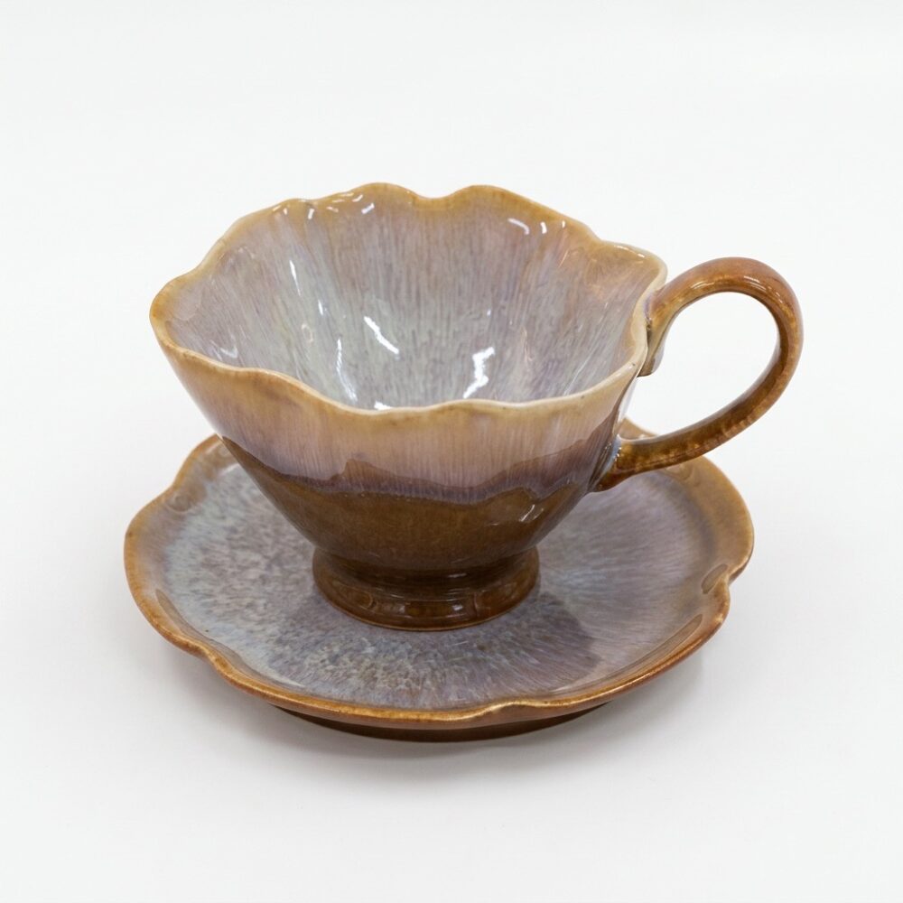 Petal Edge Ceramic Teacup and Saucer Set