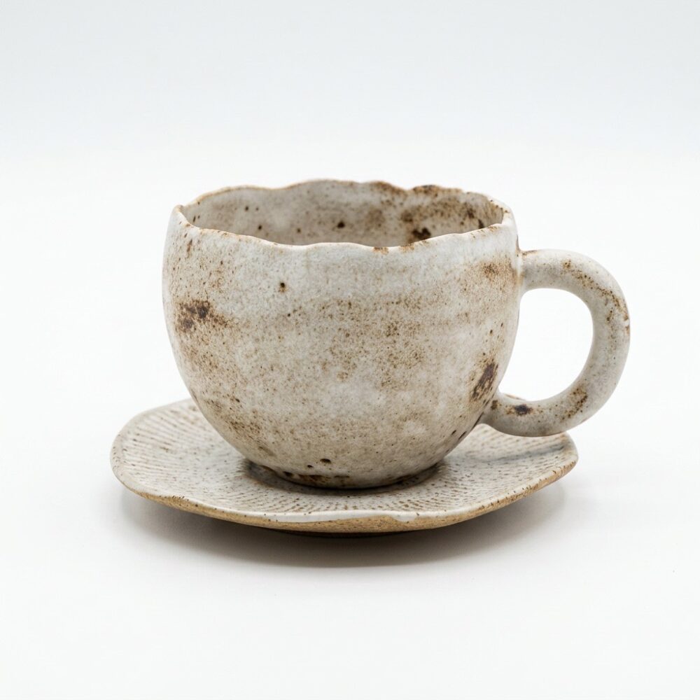 Rustic Speckled Ceramic Cup and Saucer Set